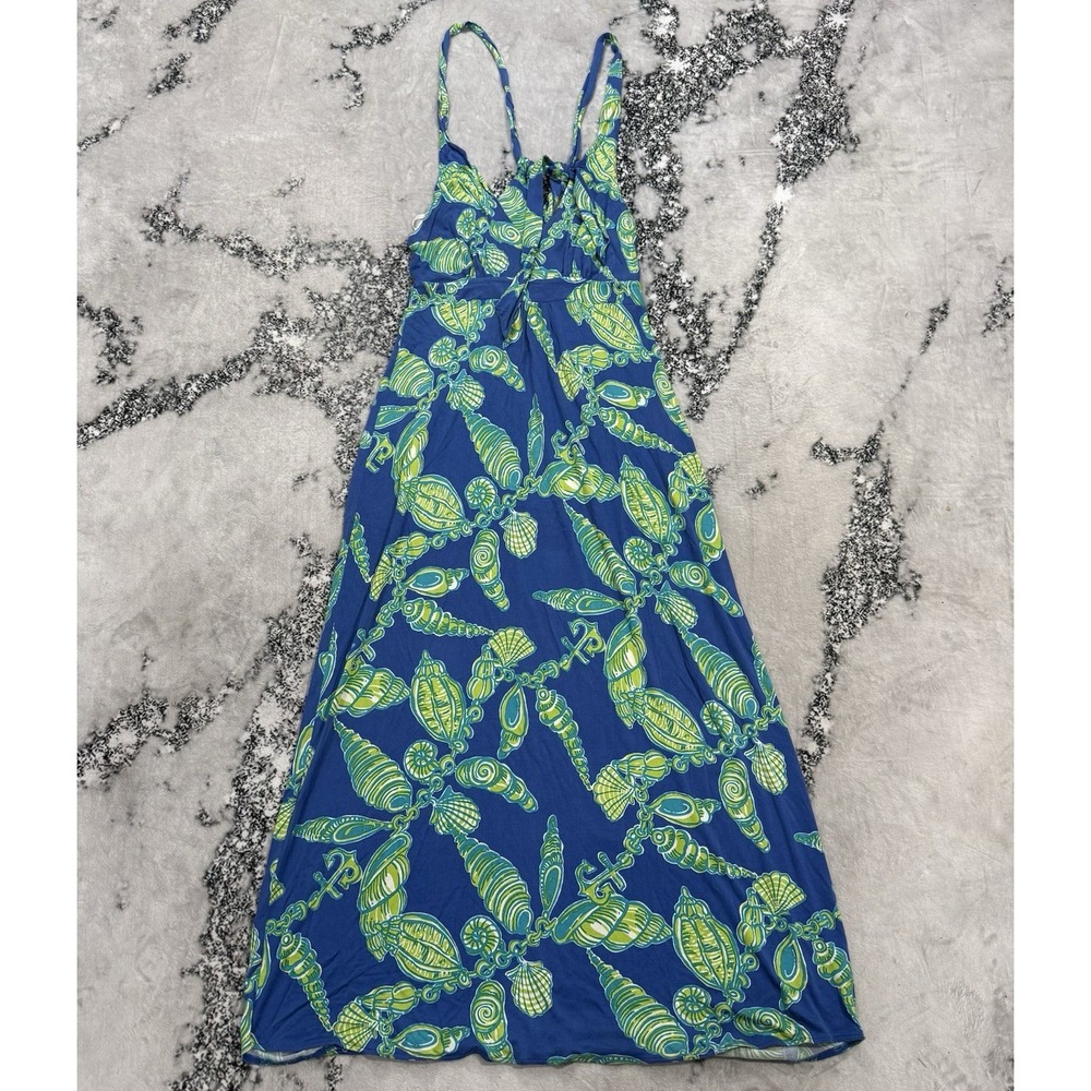 Lily Pulitzer Womens Sz XL Blue Green‎ Silk Blend Shell Anchor Print Maxi Dress